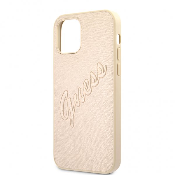 Guess iPhone 12 Pro Max Skal Saffiano Vintage Script Guld