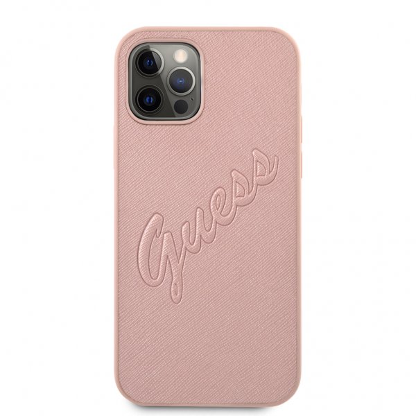 Guess iPhone 12 Pro Max Skal Saffiano Vintage Script Roseguld