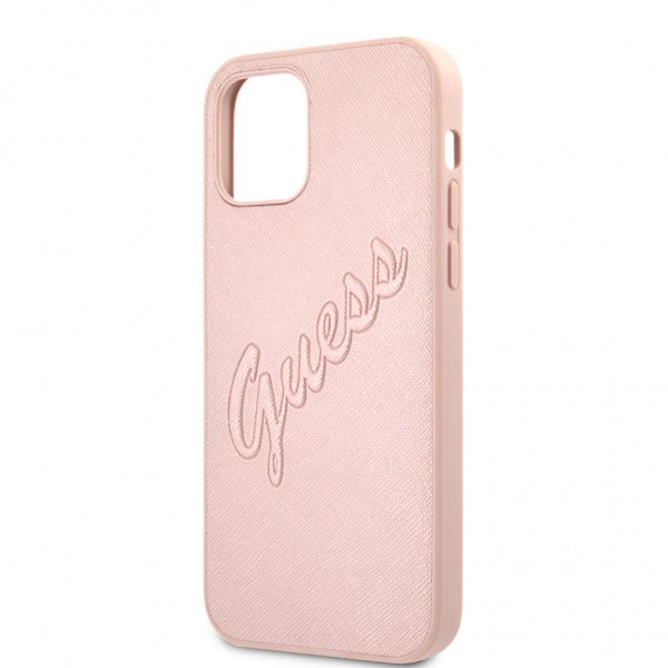 Guess iPhone 12 Pro Max Skal Saffiano Vintage Script Roseguld