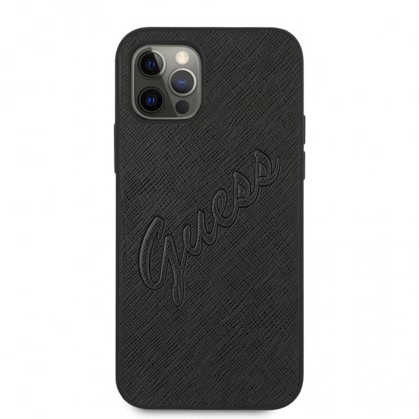 Guess iPhone 12 Pro Max Skal Saffiano Vintage Script Svart