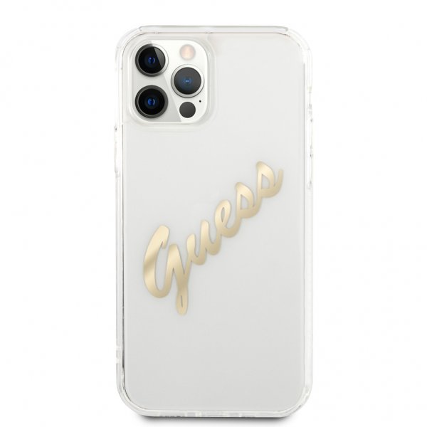Guess iPhone 12 Pro Max Skal Vintage Script Guld Klar