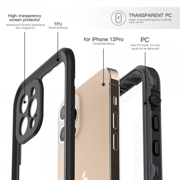 Redpepper iPhone 12 Pro Skal Vattentåligt IP68 Svart