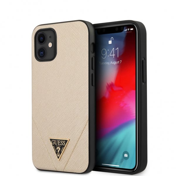 Guess iPhone 12 Mini Skal Saffiano V Stitch Guld