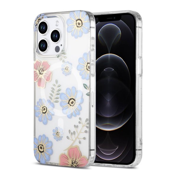 iPhone 12/iPhone 12 Pro Skal Blommönster MagSafe Röd Blå