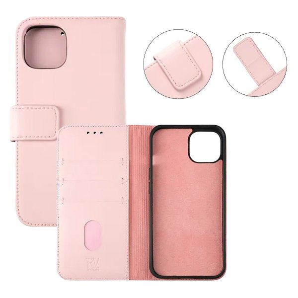 Rvelon iPhone 12/iPhone 12 Pro Fodral Äkta läder Kortfack Rosa