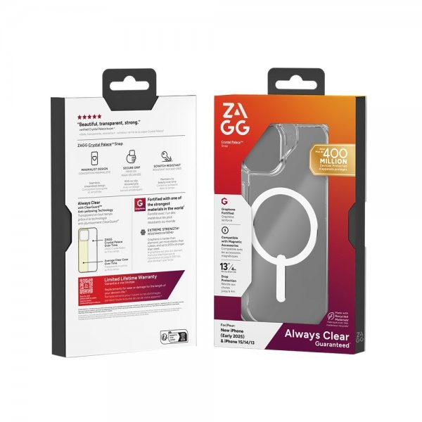 ZAGG iPhone 13/14/15/16e/17e Skal Crystal Palace Snap Transparent
