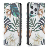 iPhone 13 Pro Fodral Flip Motiv Blad och Blommor