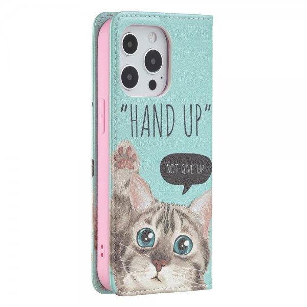 iPhone 13 Pro Fodral Flip Motiv Hand Up Not Give Up