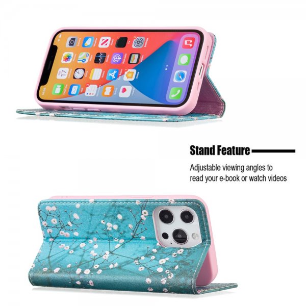 iPhone 13 Pro Fodral Flip Motiv Plommonblomster