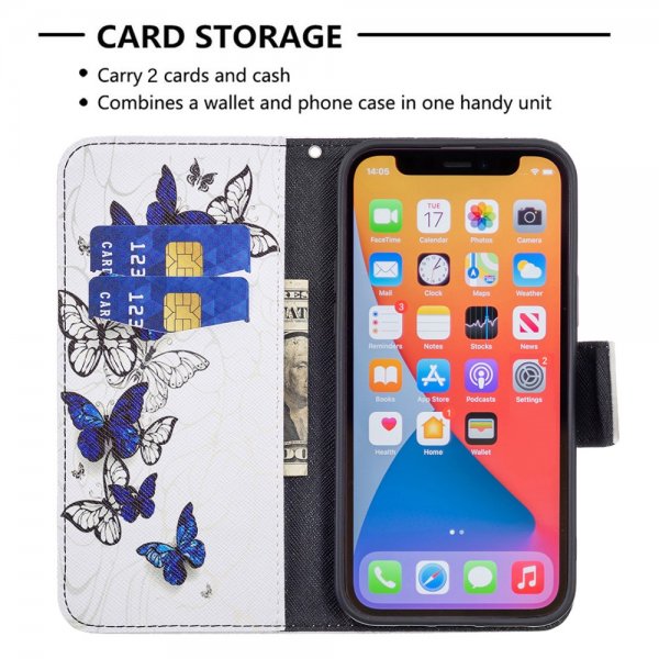 iPhone 13 Pro Fodral Motiv Blåa och Vita fjärilar