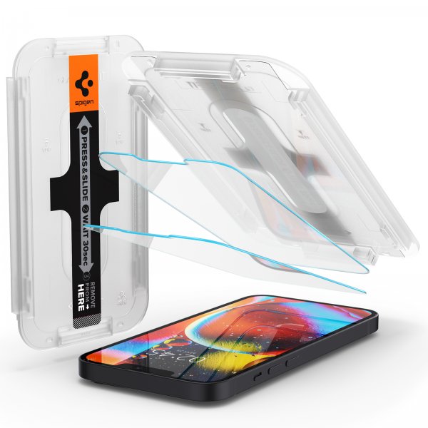 Spigen iPhone 13/13 Pro/14/16e/17e Skärmskydd GLAS.tR EZ Fit 2-pack