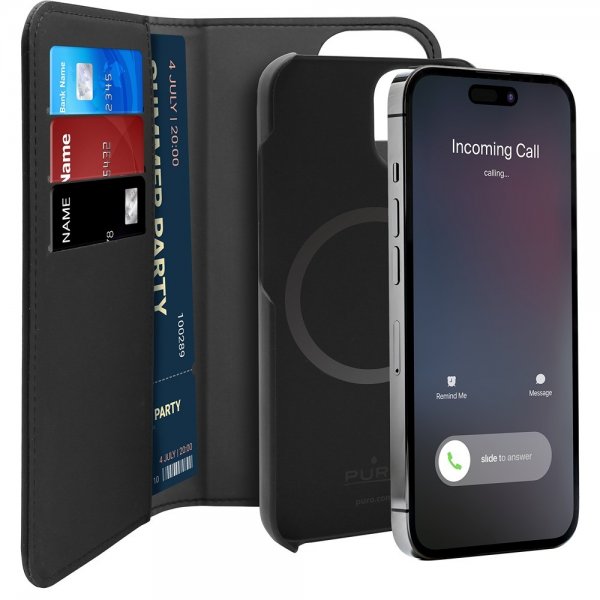 Puro iPhone 13/iPhone 14 Fodral Detachable MagSafe Wallet Case Svart