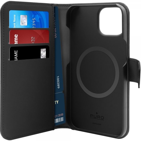 Puro iPhone 13/iPhone 14 Fodral Detachable MagSafe Wallet Case Svart