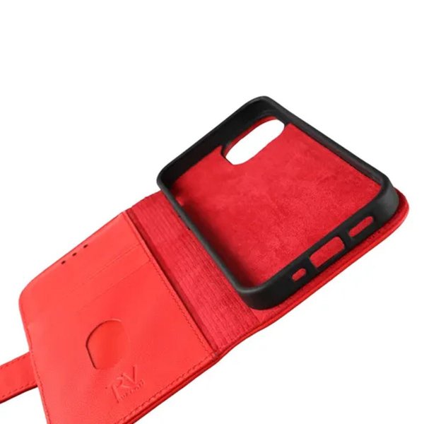 Rvelon iPhone 13 Mini Fodral Äkta Läder Röd