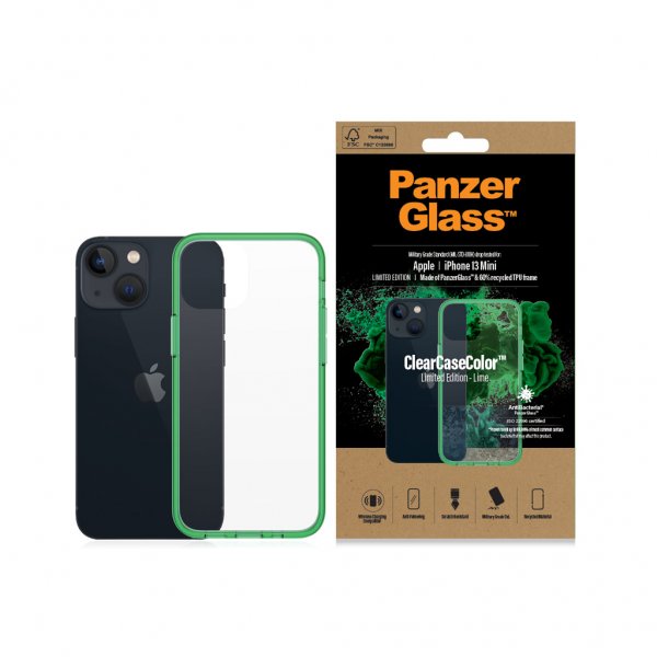 PanzerGlass iPhone 13 Mini Skal ClearCase Color Lime