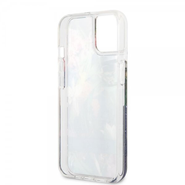 Guess iPhone 13 Mini Skal Liquid Glitter Flower Pattern Blå