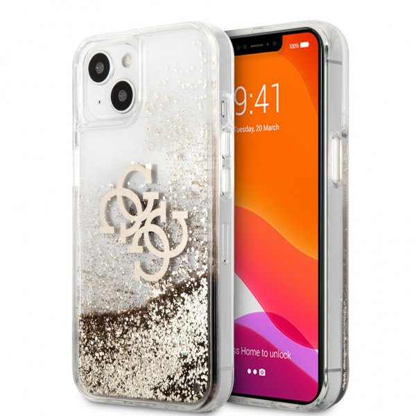 Guess iPhone 13 Mini Skal Liquid Glitter Guld