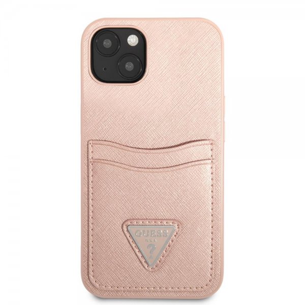 Guess iPhone 13 Mini Skal Saffiano Double Cardslot Rosa