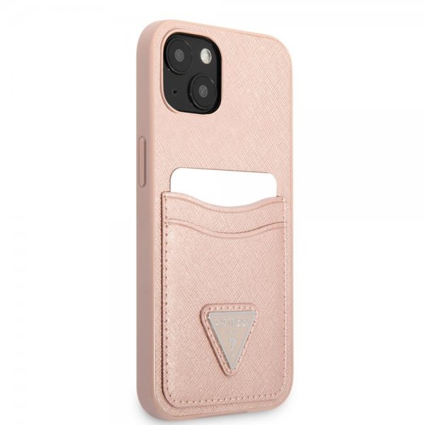Guess iPhone 13 Mini Skal Saffiano Double Cardslot Rosa