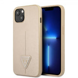 Guess iPhone 13 Mini Skal Saffiano Metal Triangle Beige