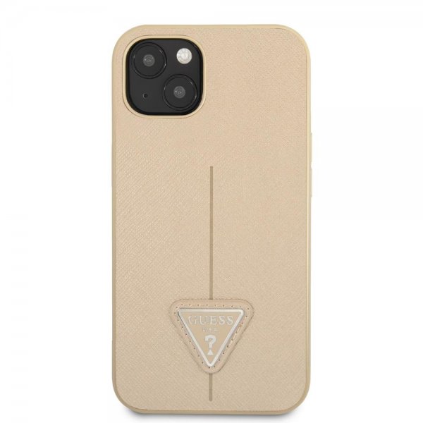 Guess iPhone 13 Mini Skal Saffiano Metal Triangle Beige