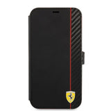 Ferrari iPhone 13 Pro Fodral Carbon Effect Metal Logo Vertical Stripe Svart