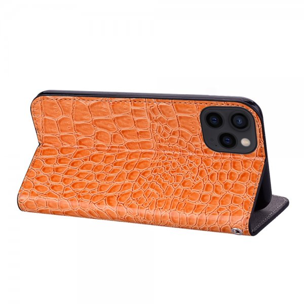 iPhone 13 Pro Fodral Krokodilmönster Glitter Flip Orange