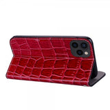 iPhone 13 Pro Fodral Krokodilmönster Glitter Flip Röd