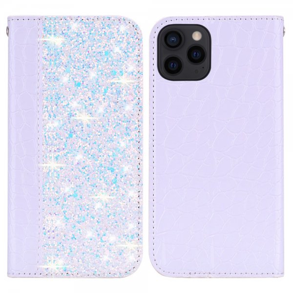 iPhone 13 Pro Fodral Krokodilmönster Glitter Flip Vit