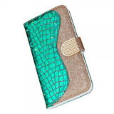 iPhone 13 Pro Fodral Krokodilmönster Glitter Grön