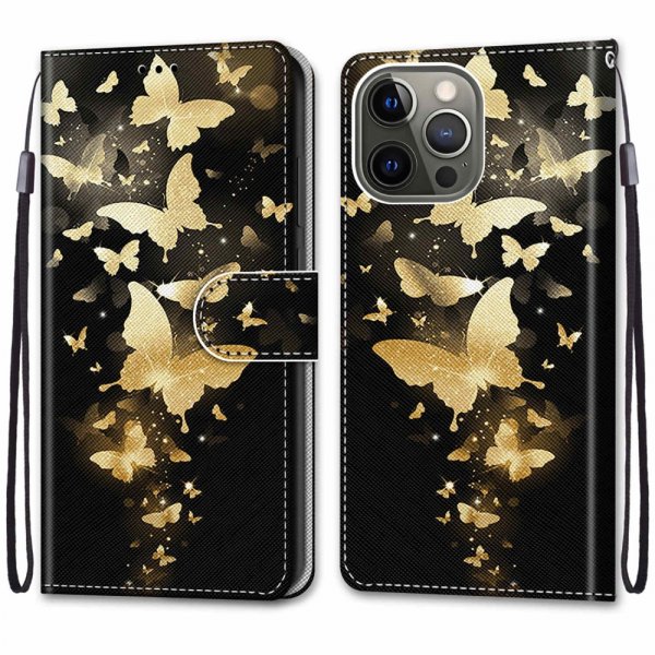 iPhone 13 Pro Fodral Motiv Guldiga Fjärilar