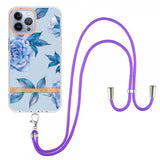 iPhone 13 Pro Max Skal Blommönster Strap Blåa Pioner