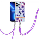 iPhone 13 Pro Max Skal Blommönster Strap Lila Begonia