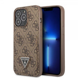 Guess iPhone 13 Pro Max Skal Double Cardslot Metal Triangle Brun