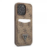 Guess iPhone 13 Pro Max Skal Double Cardslot Metal Triangle Brun
