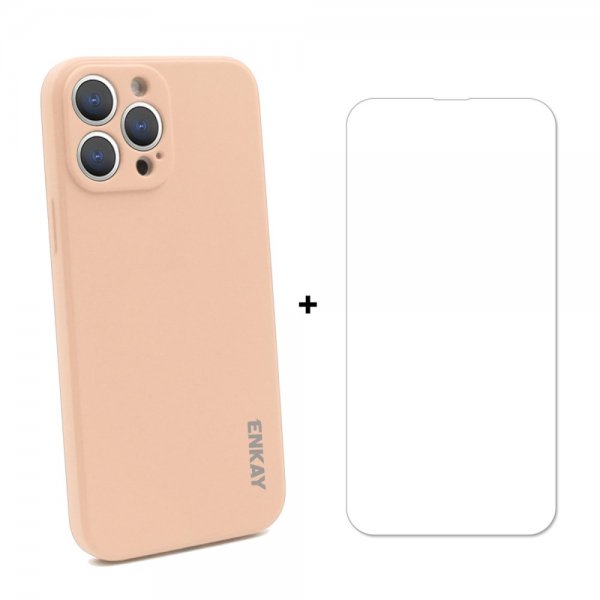 Enkay iPhone 13 Pro Max Skal i Silikon med Skärmskydd Ljusrosa