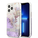 Guess iPhone 13 Pro Max Skal Liquid Glitter Flower Pattern Lila