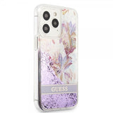 Guess iPhone 13 Pro Max Skal Liquid Glitter Flower Pattern Lila