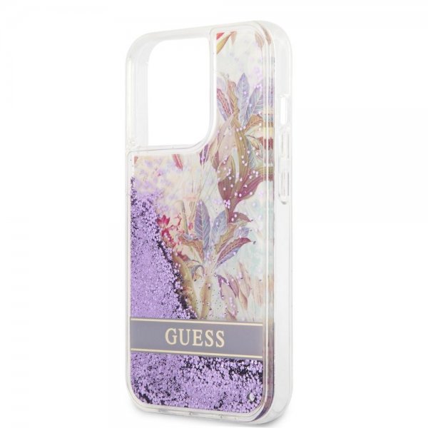 Guess iPhone 13 Pro Max Skal Liquid Glitter Flower Pattern Lila