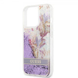 Guess iPhone 13 Pro Max Skal Liquid Glitter Flower Pattern Lila