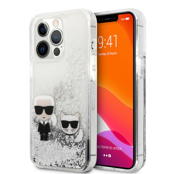 Karl Lagerfeld iPhone 13 Pro Max Skal Liquid Glitter K&C Silver