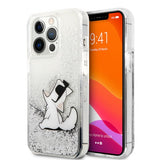 Karl Lagerfeld iPhone 13 Pro Max Skal Liquid Glitter Choupette Silver