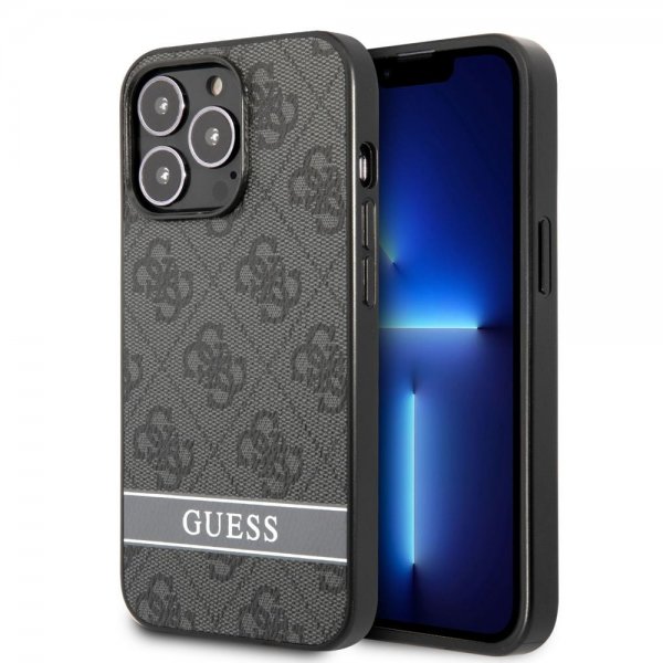 Guess iPhone 13 Pro Max Skal Printed Stripe Bottom Grå