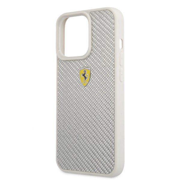 Ferrari iPhone 13 Pro Max Skal Real Carbon Metal Logo Silver