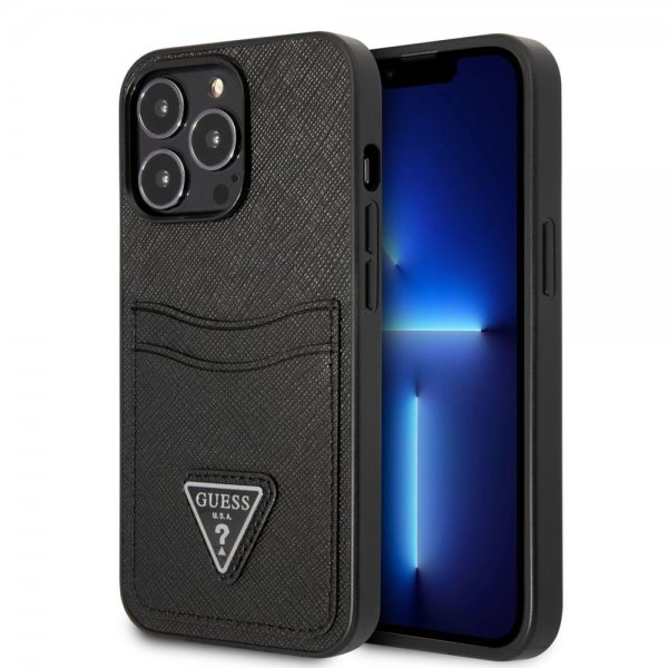 Guess iPhone 13 Pro Max Skal Saffiano Double Cardslot Svart