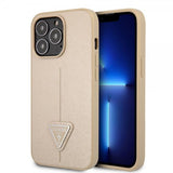 Guess iPhone 13 Pro Max Skal Saffiano Metal Triangle Beige