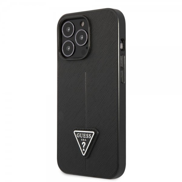 Guess iPhone 13 Pro Max Skal Saffiano Metal Triangle Svart