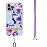 iPhone 13 Pro Skal Blommönster Strap Lila Begonia