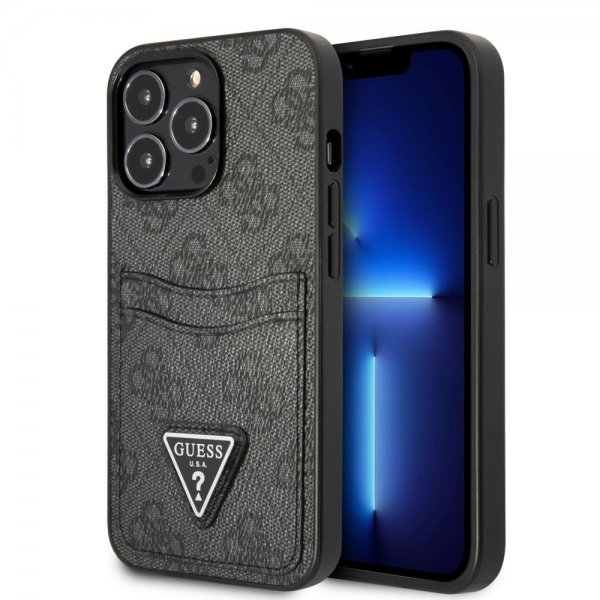 Guess iPhone 13 Pro Skal Double Cardslot Metal Triangle Svart