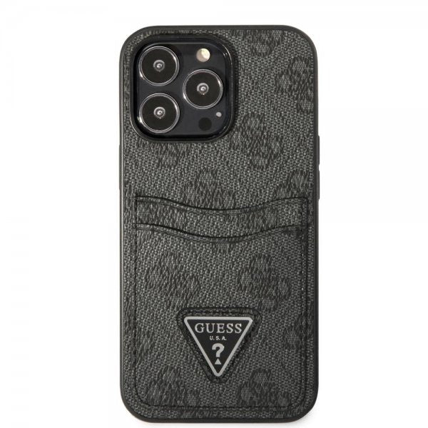 Guess iPhone 13 Pro Skal Double Cardslot Metal Triangle Svart